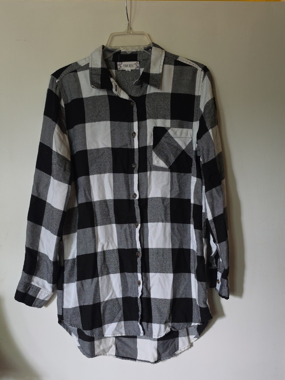 Pink Rose Black & White Buffalo Check Button Shirt